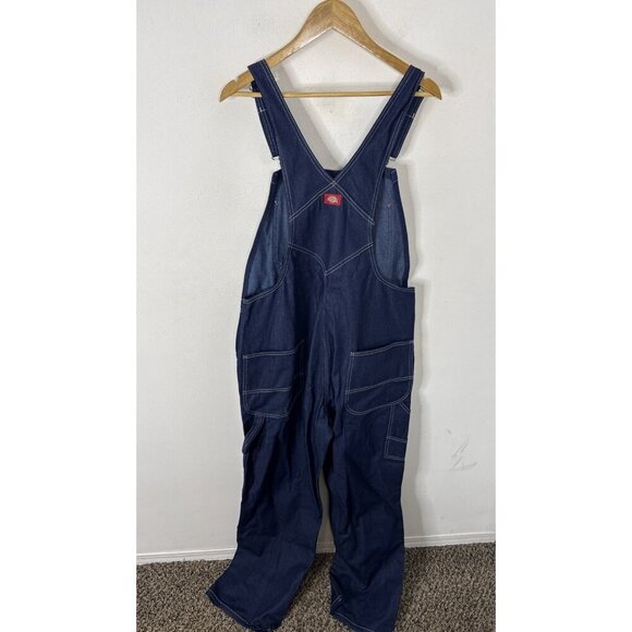 Dickies Denim Bib Overalls Men 34x32 Dark Wash Carpenter Workwear Heavy Duty - Picture 3 of 4